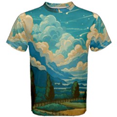 Mountains Rural Countryside Sky Men s Cotton T-shirt