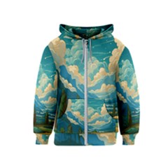 Mountains Rural Countryside Sky Kids  Zipper Hoodie by Salmanaz77