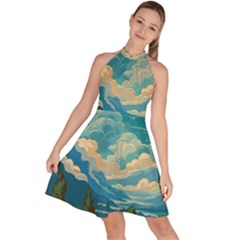 Mountains Rural Countryside Sky Sleeveless Halter Neck A-line Dress by Salmanaz77