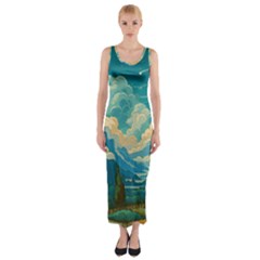 Mountains Rural Countryside Sky Fitted Maxi Dress