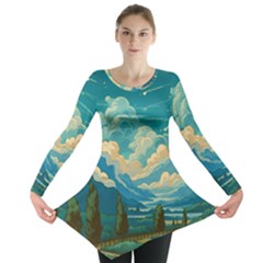 Mountains Rural Countryside Sky Long Sleeve Tunic 