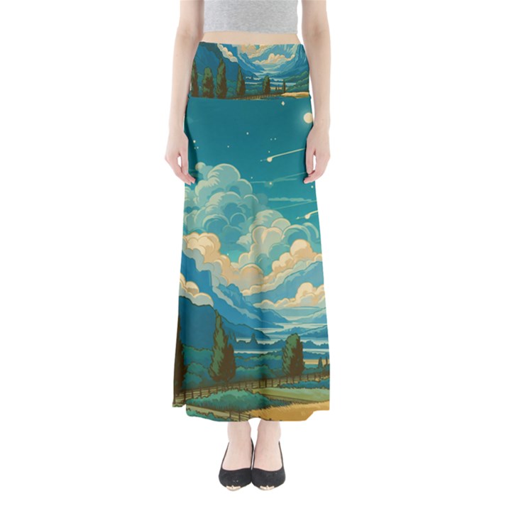 Mountains Rural Countryside Sky Full Length Maxi Skirt