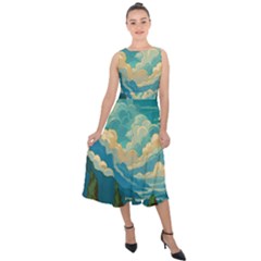 Mountains Rural Countryside Sky Midi Tie-back Chiffon Dress by Salmanaz77