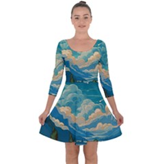 Mountains Rural Countryside Sky Quarter Sleeve Skater Dress