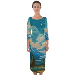 Mountains Rural Countryside Sky Quarter Sleeve Midi Bodycon Dress by Salmanaz77