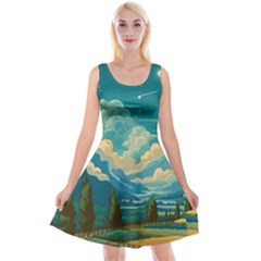 Mountains Rural Countryside Sky Reversible Velvet Sleeveless Dress by Salmanaz77