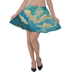 Mountains Rural Countryside Sky Velvet Skater Skirt by Salmanaz77