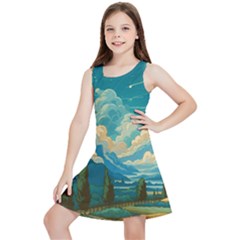 Mountains Rural Countryside Sky Kids  Lightweight Sleeveless Dress