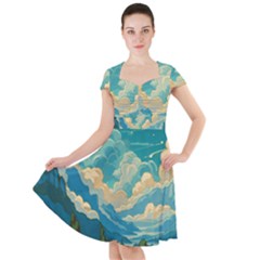 Mountains Rural Countryside Sky Cap Sleeve Midi Dress by Salmanaz77