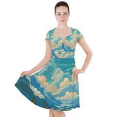 Mountains Rural Countryside Sky Cap Sleeve Midi Dress With Pockets by Salmanaz77