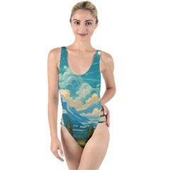 Mountains Rural Countryside Sky High Leg Strappy Swimsuit