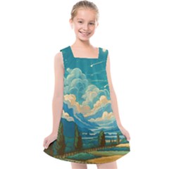 Mountains Rural Countryside Sky Kids  Cross Back Dress by Salmanaz77