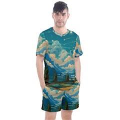 Mountains Rural Countryside Sky Men s Mesh T-shirt And Shorts Set