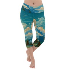 Mountains Rural Countryside Sky Lightweight Velour Capri Yoga Leggings