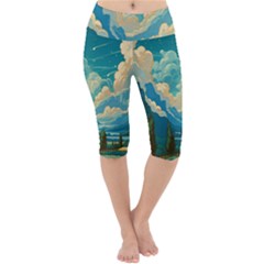 Mountains Rural Countryside Sky Lightweight Velour Cropped Yoga Leggings by Salmanaz77