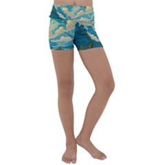 Mountains Rural Countryside Sky Kids  Lightweight Velour Yoga Shorts