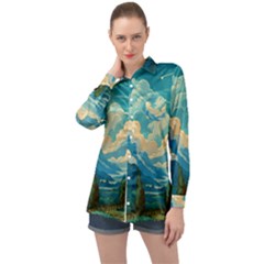 Mountains Rural Countryside Sky Long Sleeve Satin Shirt