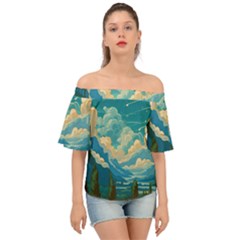 Mountains Rural Countryside Sky Off Shoulder Short Sleeve Top