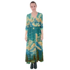 Mountains Rural Countryside Sky Button Up Maxi Dress