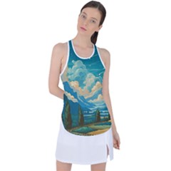 Mountains Rural Countryside Sky Racer Back Mesh Tank Top