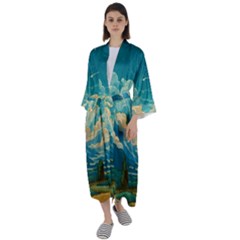 Mountains Rural Countryside Sky Maxi Satin Kimono