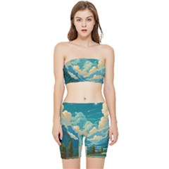 Mountains Rural Countryside Sky Stretch Shorts And Tube Top Set