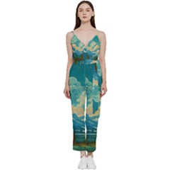 Mountains Rural Countryside Sky V-neck Camisole Jumpsuit