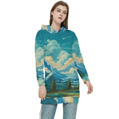 Mountains Rural Countryside Sky Women s Long Oversized Pullover Hoodie by Salmanaz77