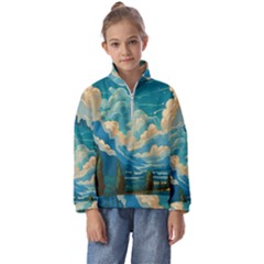 Mountains Rural Countryside Sky Kids  Half Zip Hoodie by Salmanaz77