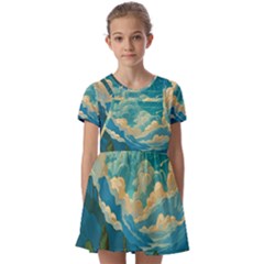 Mountains Rural Countryside Sky Kids  Short Sleeve Pinafore Style Dress by Salmanaz77