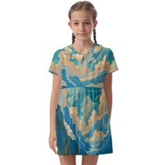 Mountains Rural Countryside Sky Kids  Asymmetric Collar Dress by Salmanaz77