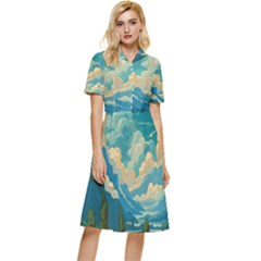 Mountains Rural Countryside Sky Button Top Knee Length Dress by Salmanaz77