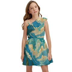 Mountains Rural Countryside Sky Kids  One Shoulder Party Dress by Salmanaz77