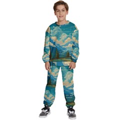 Mountains Rural Countryside Sky Kids  Sweatshirt Set by Salmanaz77