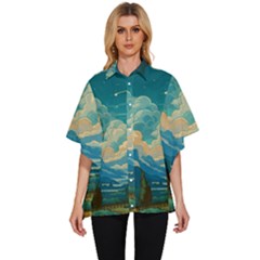 Mountains Rural Countryside Sky Women s Batwing Button Up Shirt