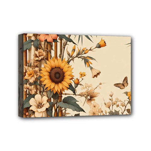 Sunflower Flowers Nature Trees Mini Canvas 7  X 5  (stretched)