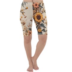 Sunflower Flowers Nature Trees Cropped Leggings 