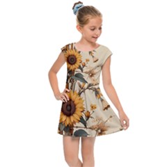 Sunflower Flowers Nature Trees Kids  Cap Sleeve Dress