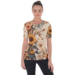 Sunflower Flowers Nature Trees Shoulder Cut Out Short Sleeve Top