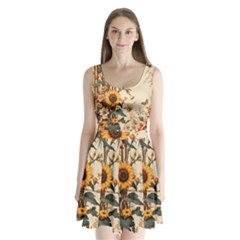 Sunflower Flowers Nature Trees Split Back Mini Dress  by Salmanaz77