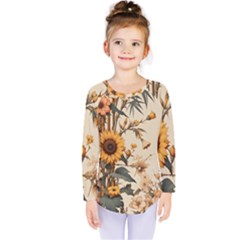 Sunflower Flowers Nature Trees Kids  Long Sleeve T-shirt