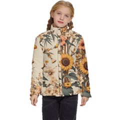 Sunflower Flowers Nature Trees Kids  Puffer Bubble Jacket Coat