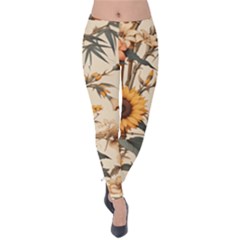 Sunflower Flowers Nature Trees Velvet Leggings