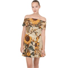 Sunflower Flowers Nature Trees Off Shoulder Chiffon Dress