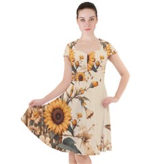 Sunflower Flowers Nature Trees Cap Sleeve Midi Dress