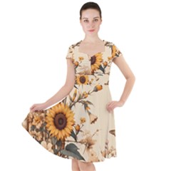 Sunflower Flowers Nature Trees Cap Sleeve Midi Dress With Pockets by Salmanaz77