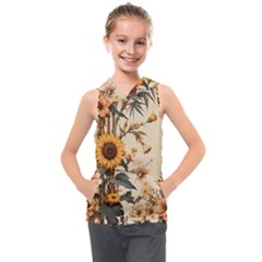 Sunflower Flowers Nature Trees Kids  Sleeveless Hoodie by Salmanaz77