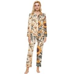 Sunflower Flowers Nature Trees Womens  Long Sleeve Velvet Pocket Pajamas Set by Salmanaz77