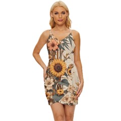 Sunflower Flowers Nature Trees Wrap Tie Front Dress