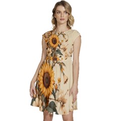 Sunflower Flowers Nature Trees Cap Sleeve High Waist Dress